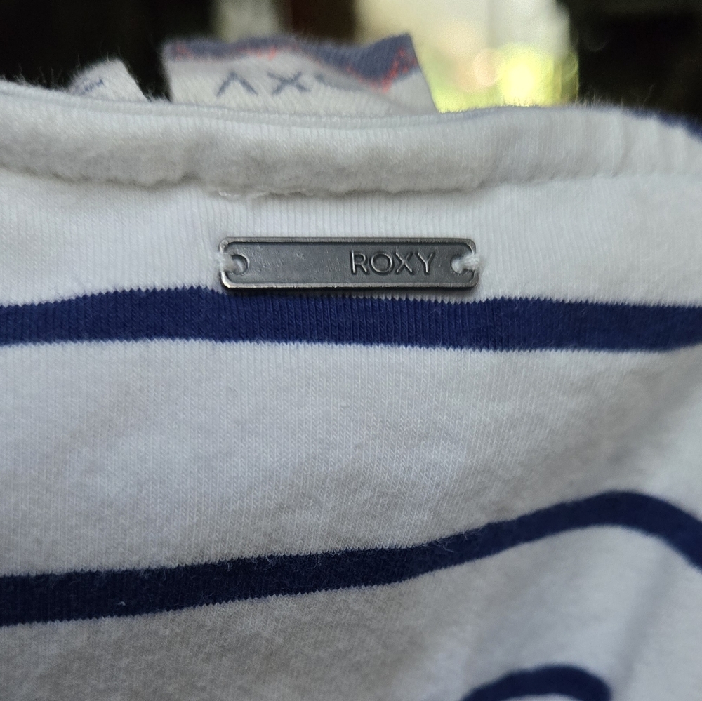 Roxy Blue & White Striped Stretchy Midi Dress SzL - Picture 8 of 8